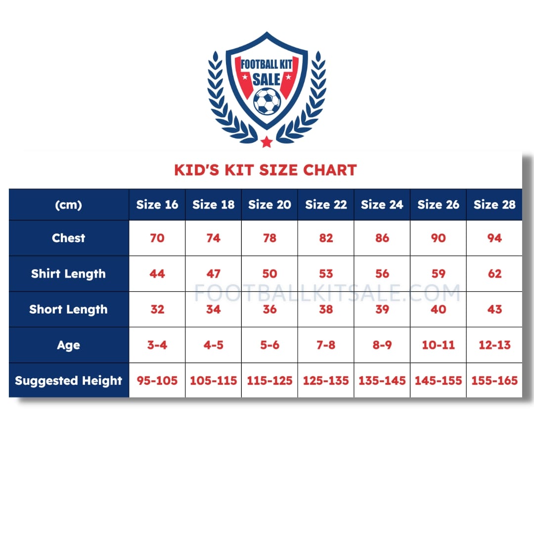 Kid Football Kits Sale Size Chart