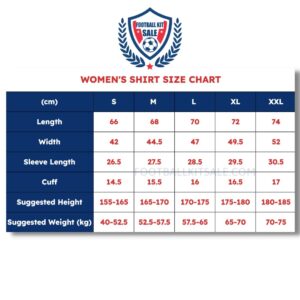 Women Football Shirt Size Chart