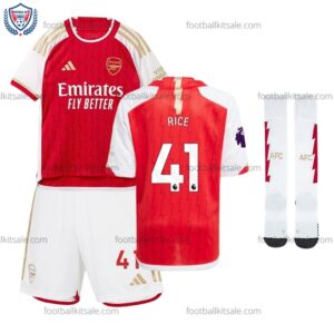 Arsenal 23/24 Rice 41 Home Kid Football Kits Sale