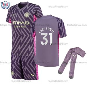Man City 23/24 Ederson M 31 Goalkeeper Purple Kid Football Kits
